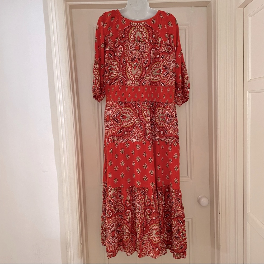 Joe Browns Orange Print Long Midi Dress - Embellished - Boho - Size 20 - NWT - Picture 3 of 6